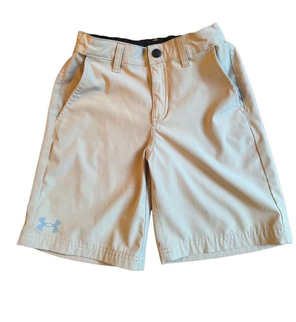 Kids Under Armour Golf Shorts Size 7 Khaki Tan Flat Front Boys b1485